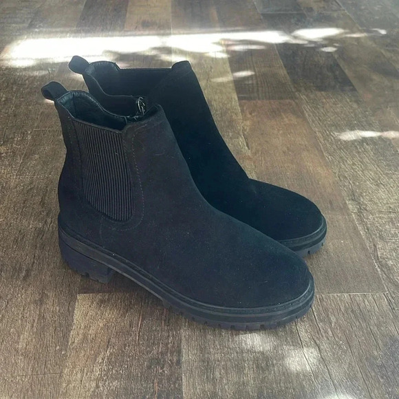 Unilady Black Suede Ankle Combat Boot Booties size 7 - Picture 2 of 6